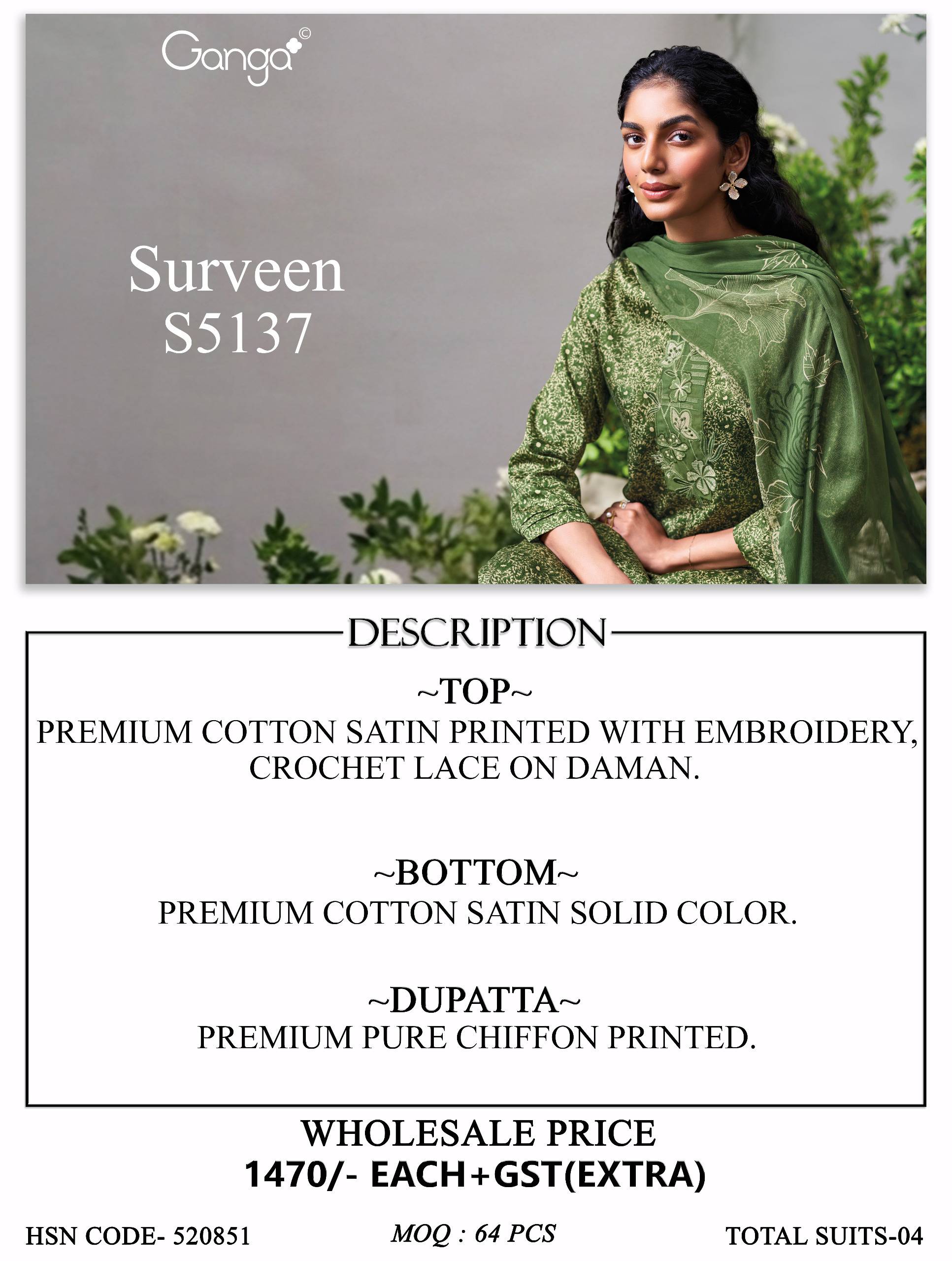 SURVEEN 5137 Series BY GANGAFASHION Stylish Beautiful Colourful COTTON SATIN Dresses At Wholesale Price